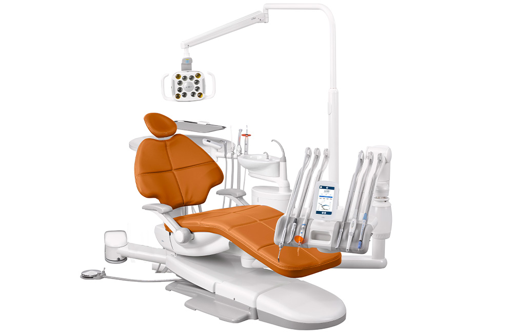A-dec 500 chair, light and delivery tubing — illustrative product example